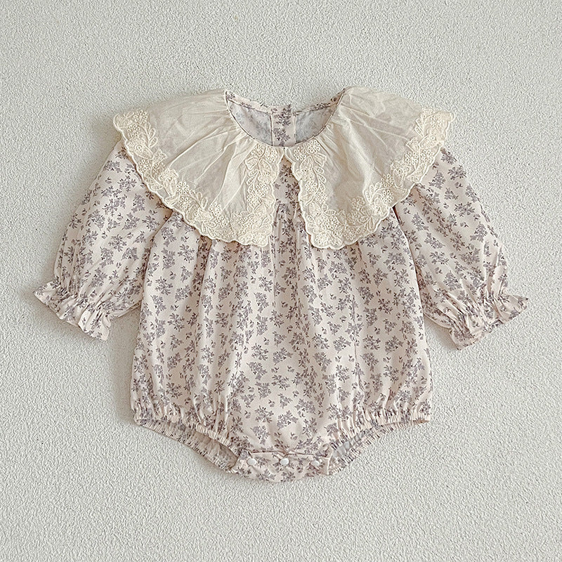 Floral matching sister dress set with light blue baby bodysuit and embroidered girl dress. — view 2