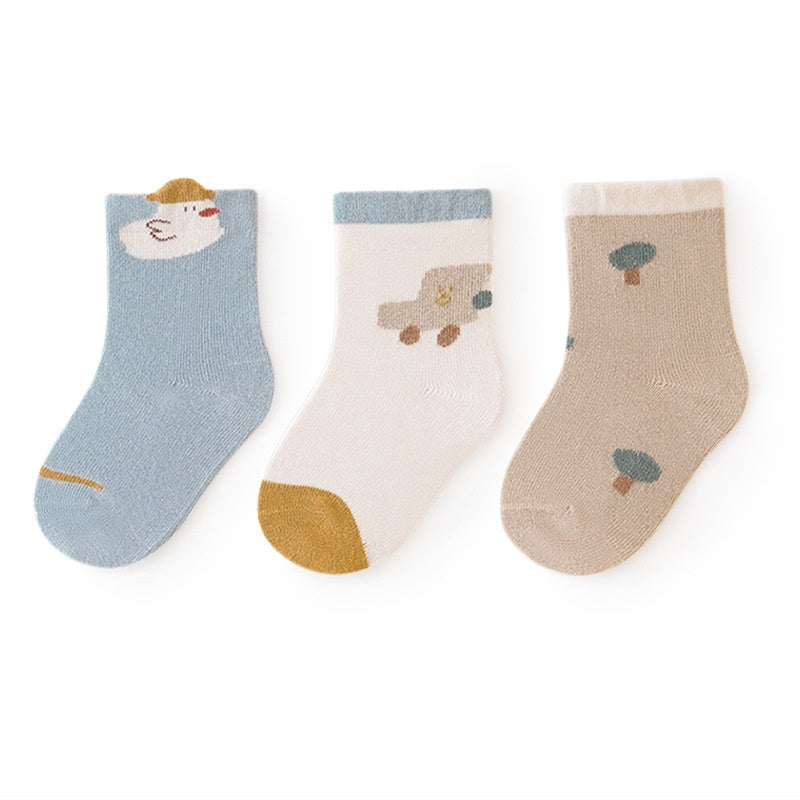 Unisex baby cartoon socks set in multiple pastel colors featuring a breathable stretch cotton blend — view 2