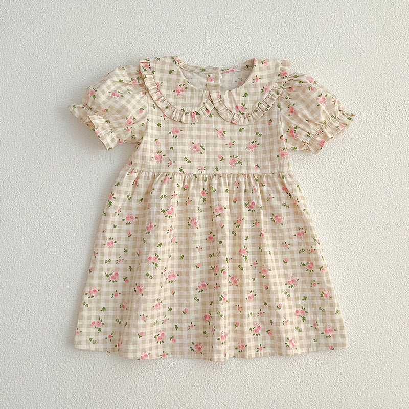 Summer Baby Kids Girls Floral Plaid bodysuit And Girls’ Dress – Princess Sister Matching Set
