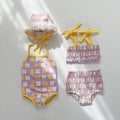 Baby girl floral swimwear set in pink cotton fabric, two piece bathing suit for summer