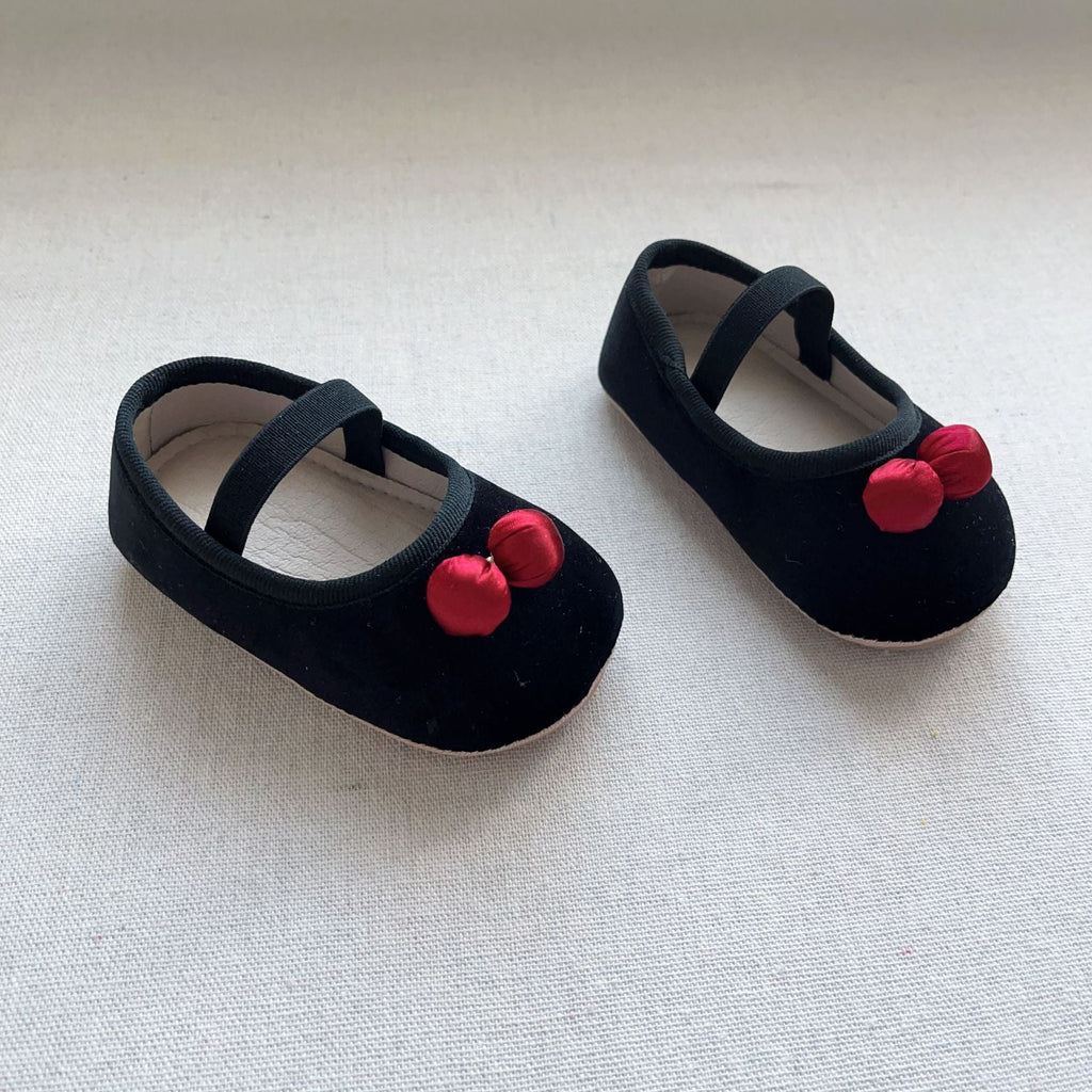 Baby girl vintage walking shoes with double cherry accents, polyurethane material, and soft anti-slip soles — view 3