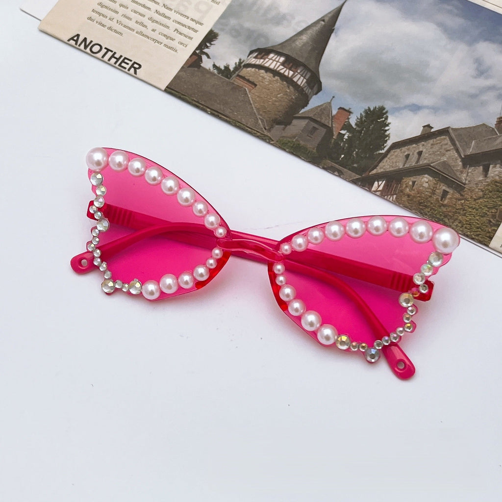 Trendy pearl butterfly sunglasses for girls featuring UV protection lenses and a lightweight elegant frame — view 5