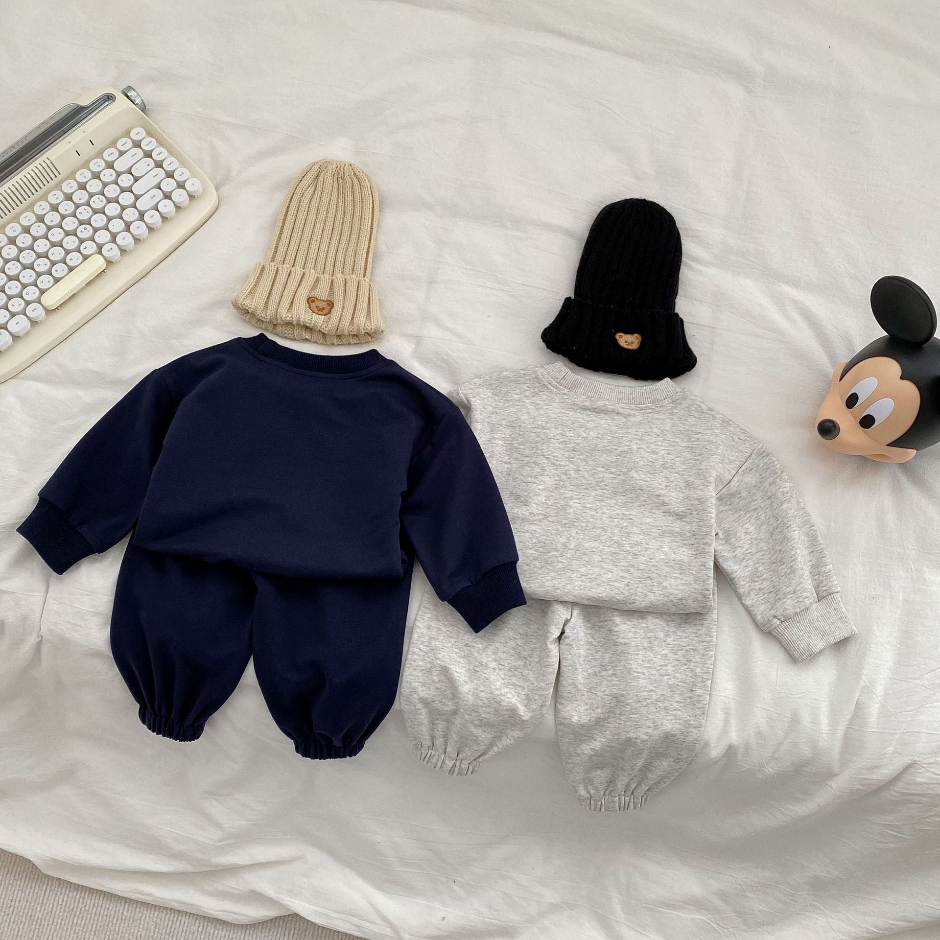 Baby graphic hoodie and pants set in navy blue soft cotton with letter print design — view 3