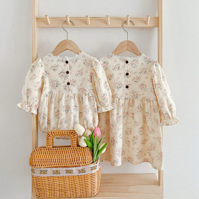 Square neck princess baby dress in white cotton with elegant embroidered floral details — view 3