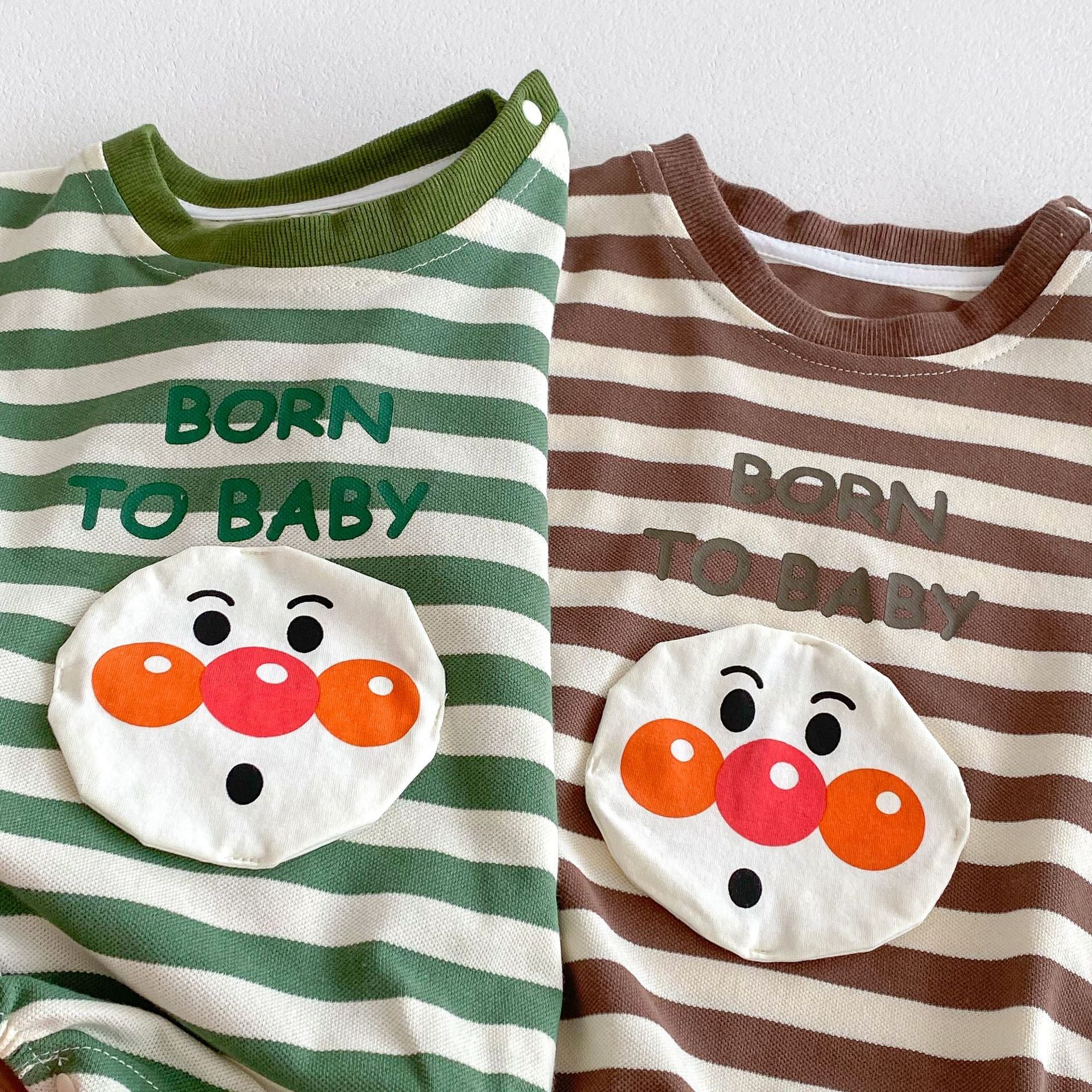 Unisex striped baby bodysuit with playful joker pattern short sleeves and soft breathable cotton fabric — view 4