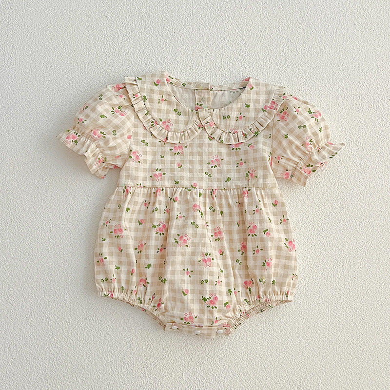 Summer Baby Kids Girls Floral Plaid bodysuit And Girls’ Dress – Princess Sister Matching Set