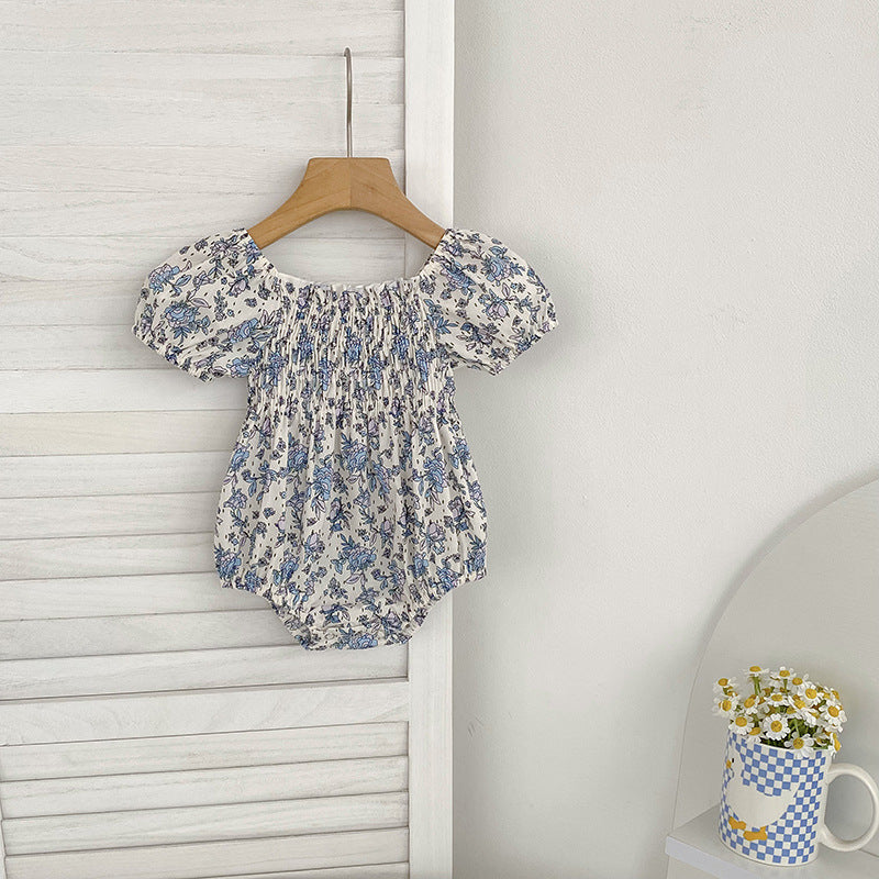 Summer Baby Girls French-style Flowers Pattern Short-sleeved bodysuit and Dress – Princess Sister Matching