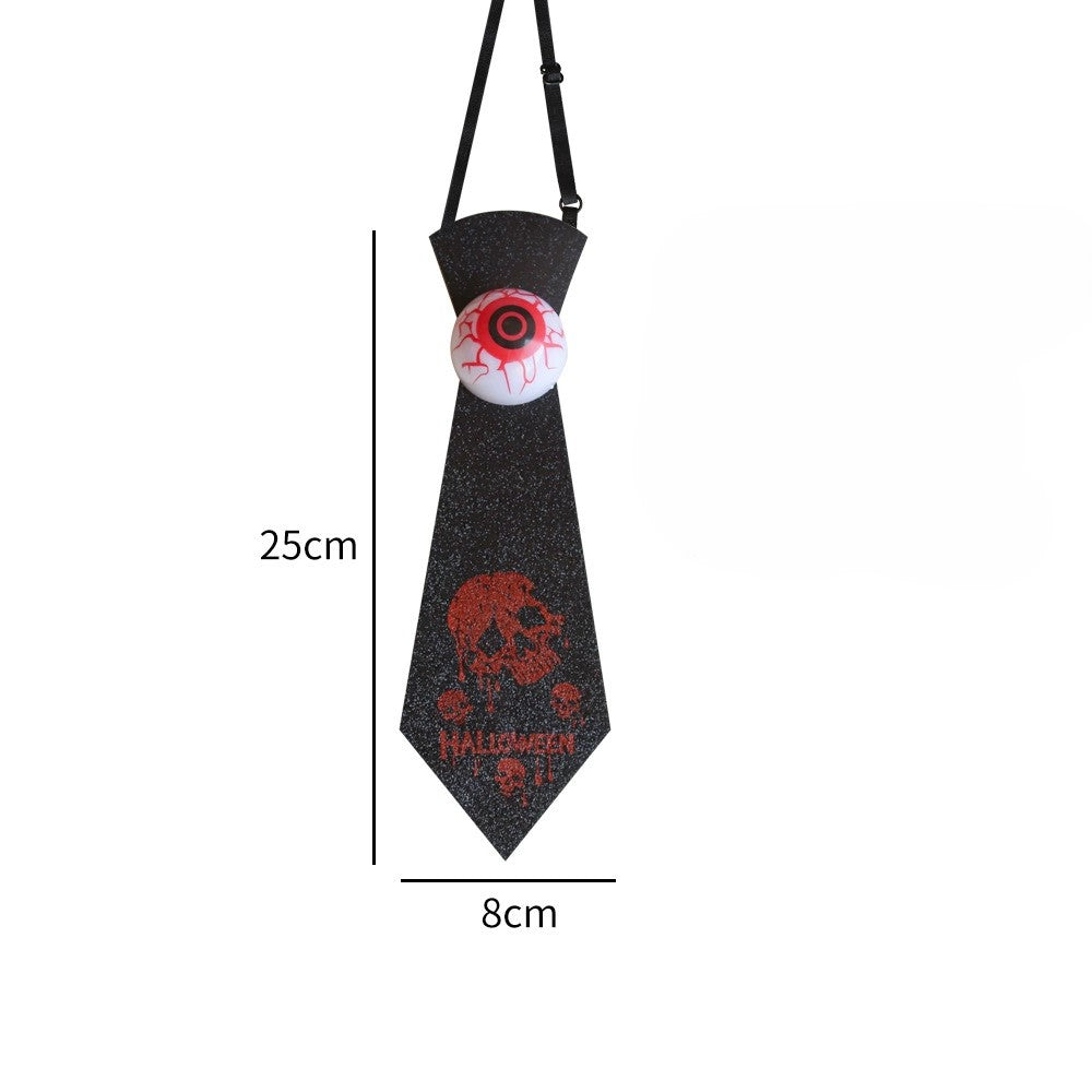 Kids glow-in-the-dark Halloween tie featuring spooky eyeball and bat patterns on dark fabric — view 2