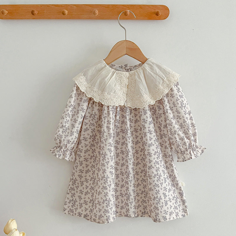 Floral matching sister dress set with light blue baby bodysuit and embroidered girl dress. — view 3