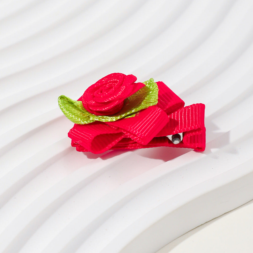 Baby girl ribbon bow hair clip with delicate mesh flower accent in assorted vibrant colors — view 2