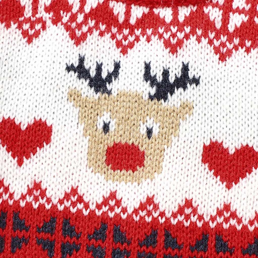 Red cotton baby Christmas pattern newborn romper with festive animal and geometric designs — view 3