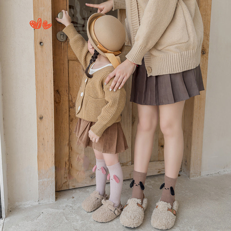 Mommy and me dog-ears knee-high socks in soft cotton blend for matching family outfits — view 3