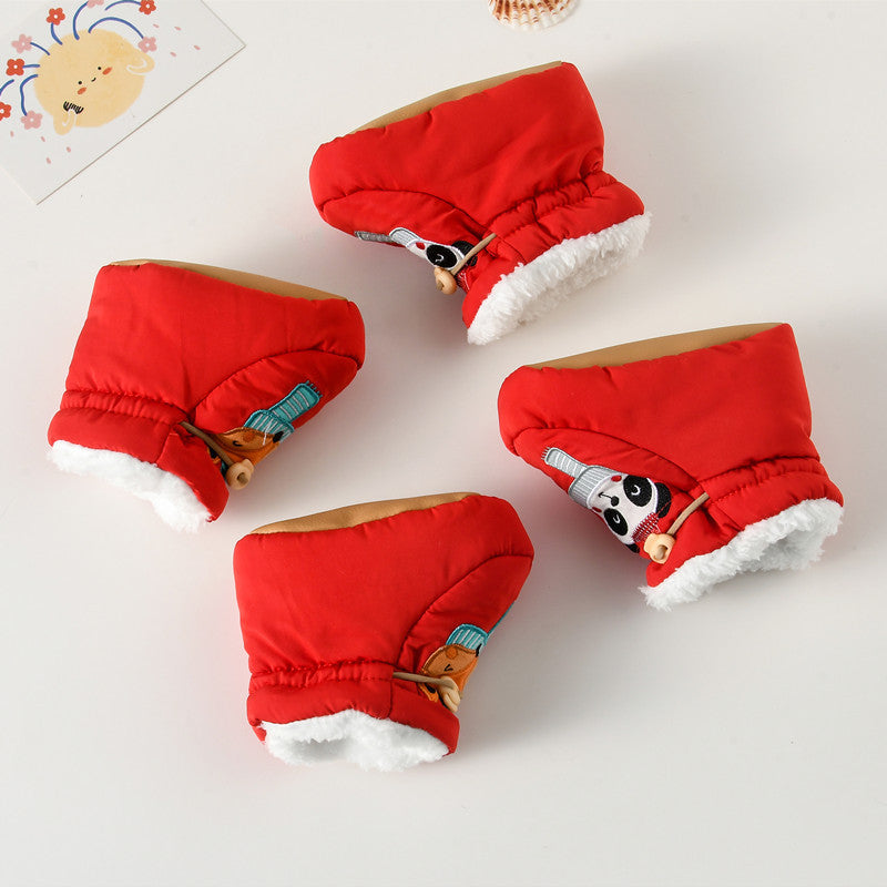 Fleece-lined toddler shoes with cute animal cartoon pattern and anti-slip soles for winter walking — view 2