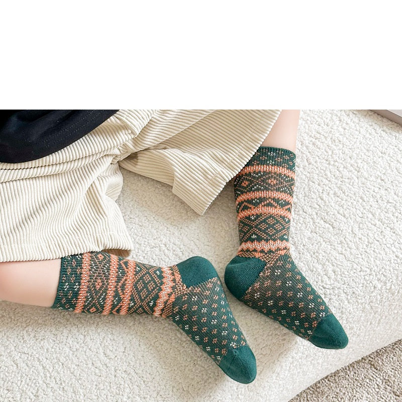 Colorful kids vintage geometric pattern crew socks set made of a soft cotton blend — view 3