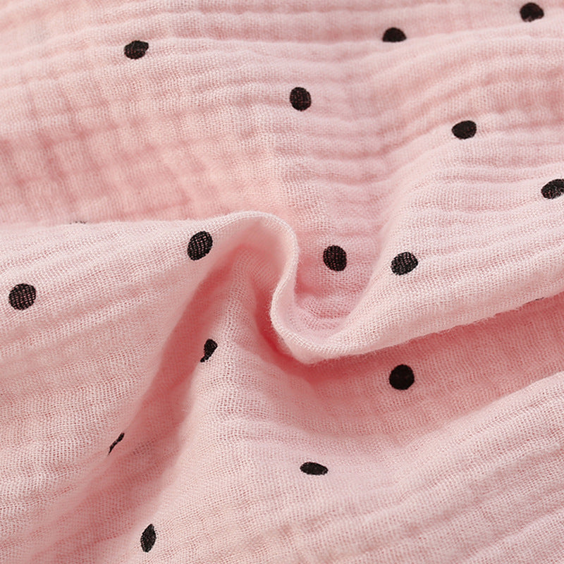 Pink girls summer dress featuring a charming teddy bear and polka dot pattern — view 4
