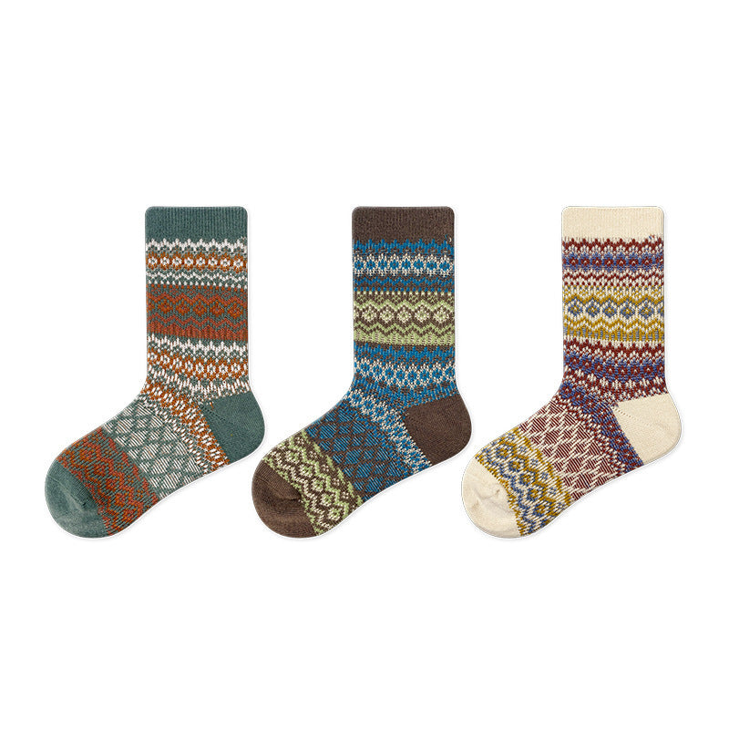 Colorful kids vintage geometric pattern crew socks set made of a soft cotton blend — view 4