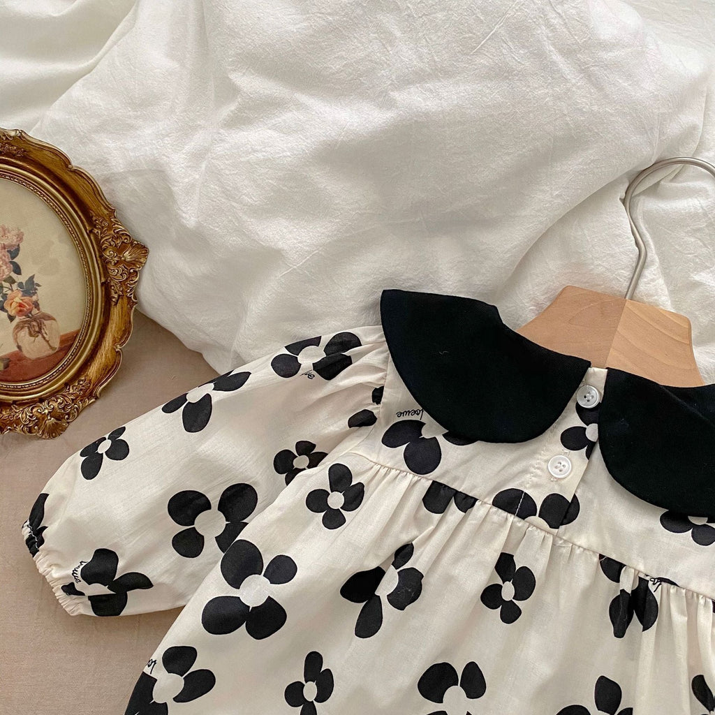 Baby girl floral princess bodysuit in apricot cotton with a doll neckline and long sleeves — view 4