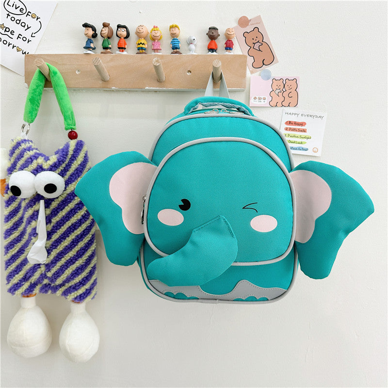 Colorful cartoon elephant canvas backpack for kindergarten kids with padded shoulder straps — view 2