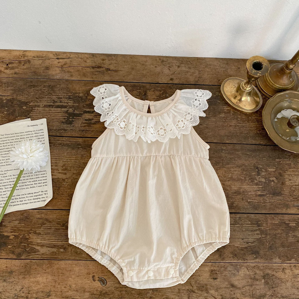 Baby doll neck sleeveless bodysuit in solid white or brown breathable cotton mesh fabric — view 3
