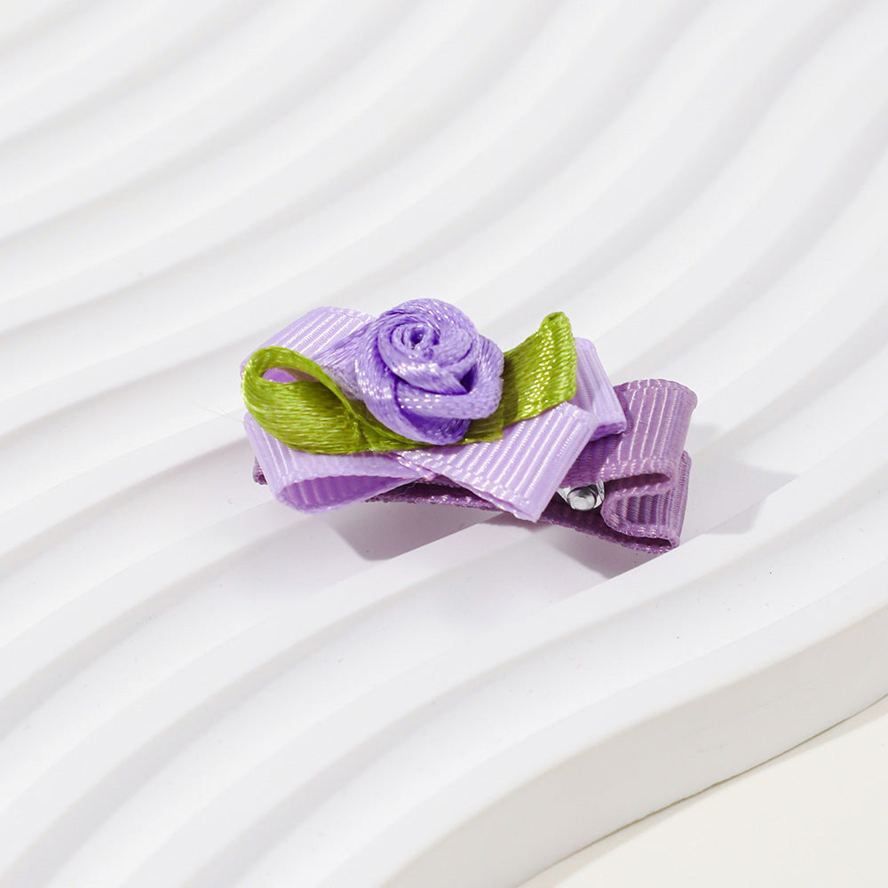 Baby girl ribbon bow hair clip with delicate mesh flower accent in assorted vibrant colors — view 3