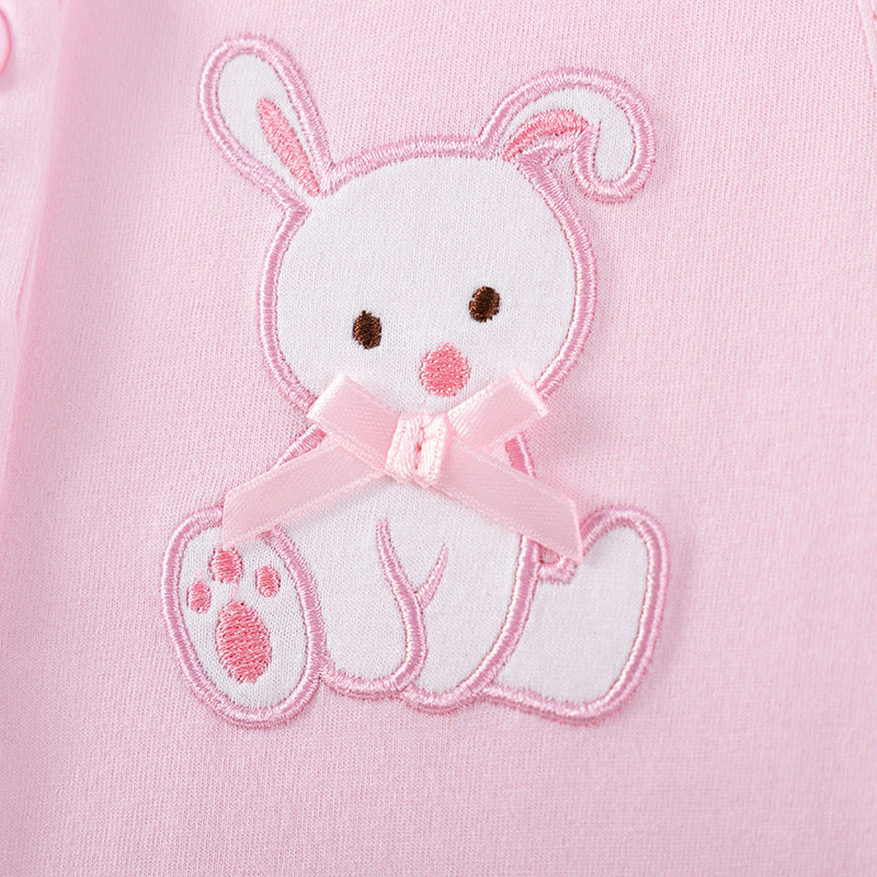 Pink cotton sleeveless girls dress featuring adorable teddy bear embroidery for summer outings — view 4