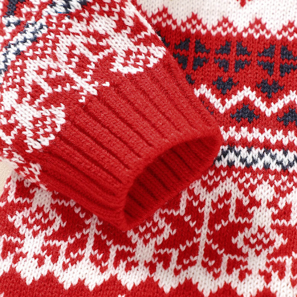 Red cotton baby Christmas pattern newborn romper with festive animal and geometric designs — view 4