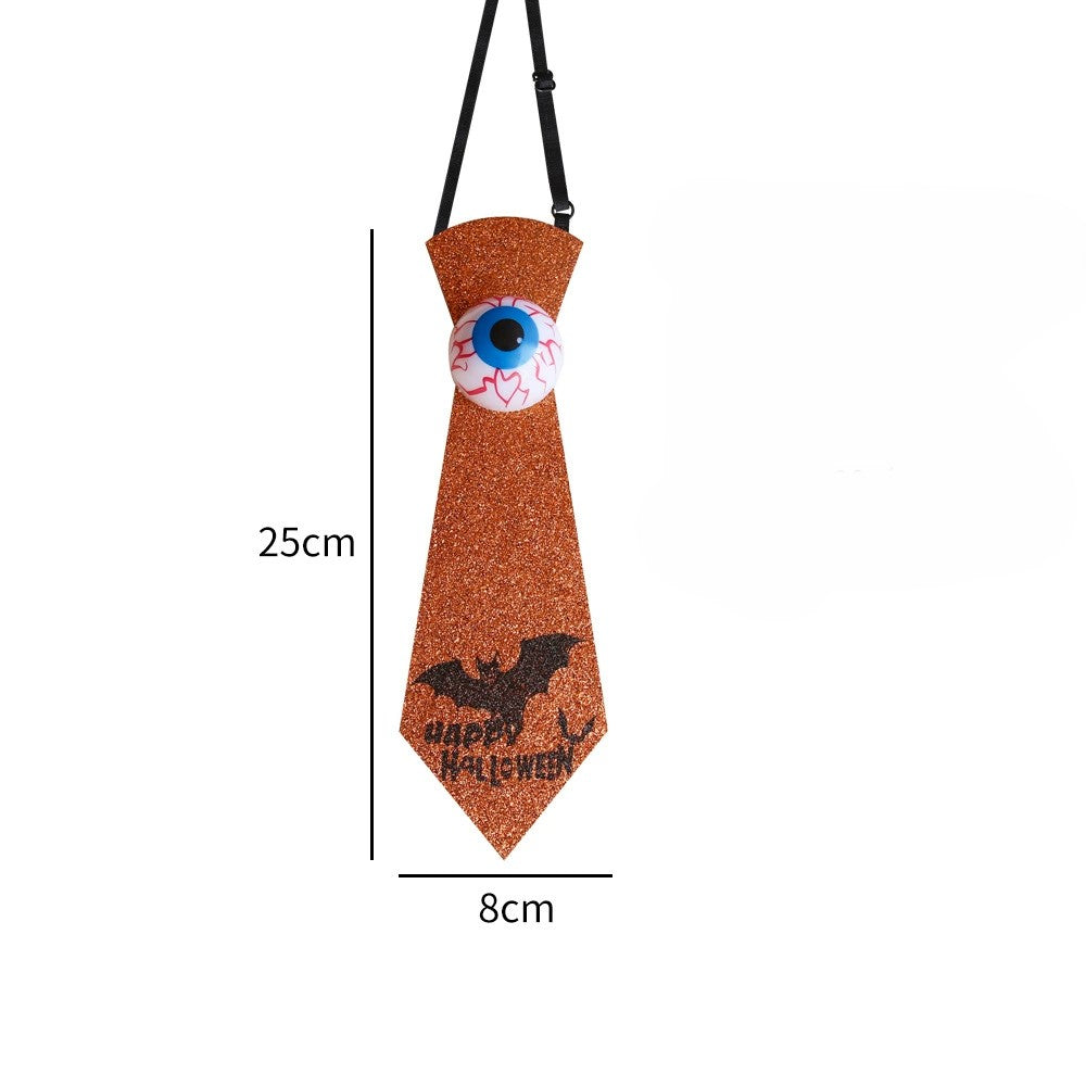 Kids glow-in-the-dark Halloween tie featuring spooky eyeball and bat patterns on dark fabric — view 3