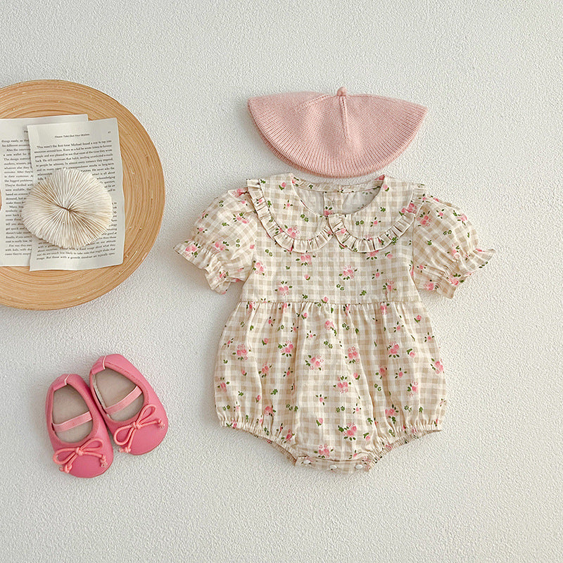 Summer Baby Kids Girls Floral Plaid bodysuit And Girls’ Dress – Princess Sister Matching Set