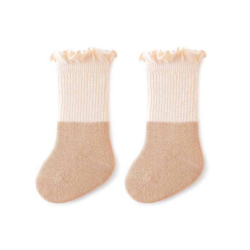 Unisex baby patchwork ruffle crew socks in bright colors, made of a soft cotton blend. — view 4