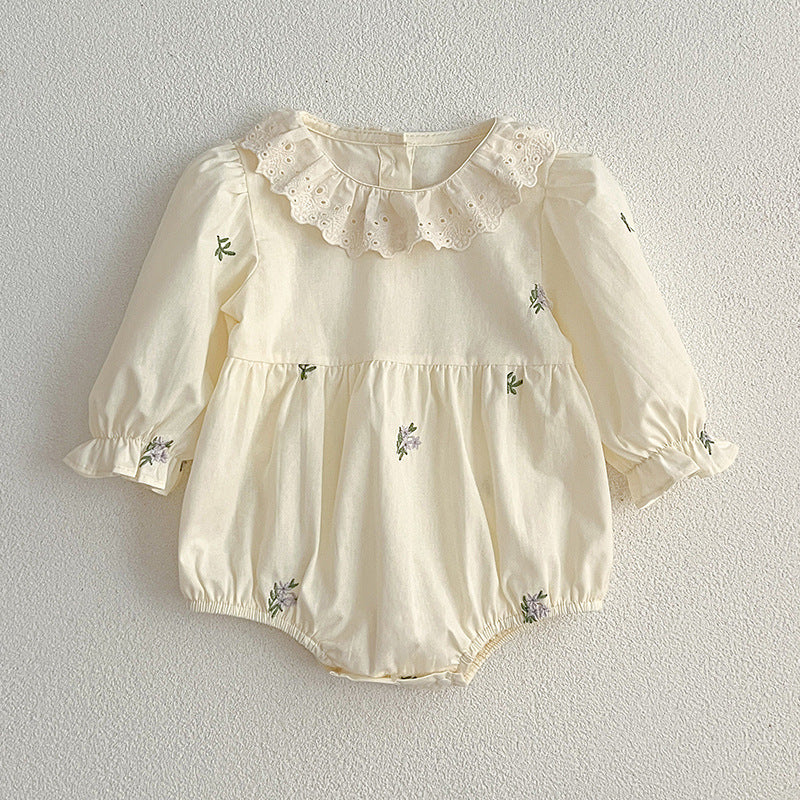 Floral sister matching outfit set with green and beige baby bodysuit and girl's dress — view 3