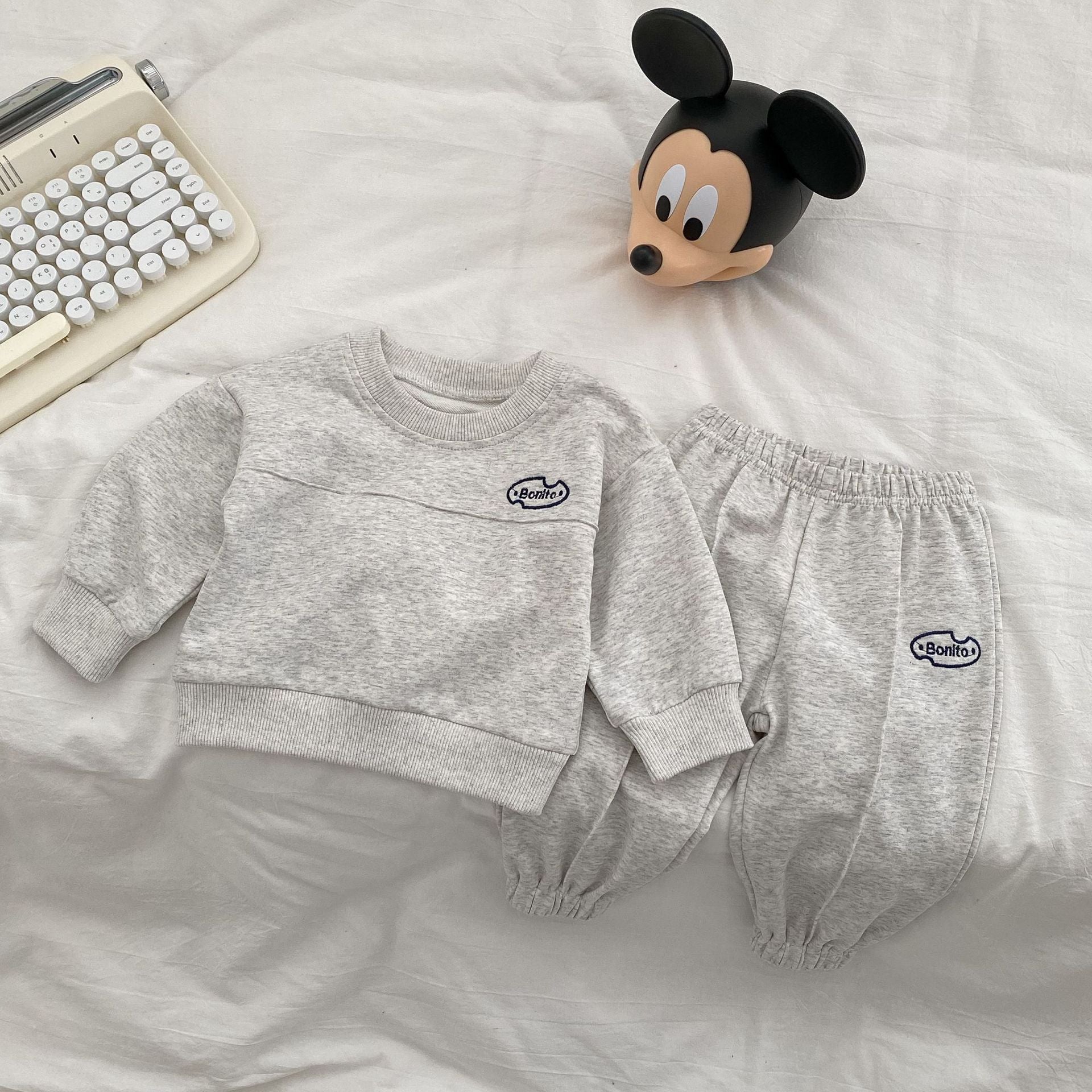 Baby graphic hoodie and pants set in navy blue soft cotton with letter print design — view 4