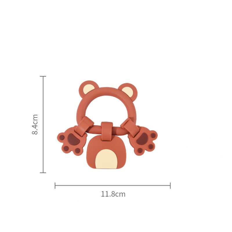Silicone teddy bear baby teething sticks in green apricot and brown for gentle gum relief — view 3