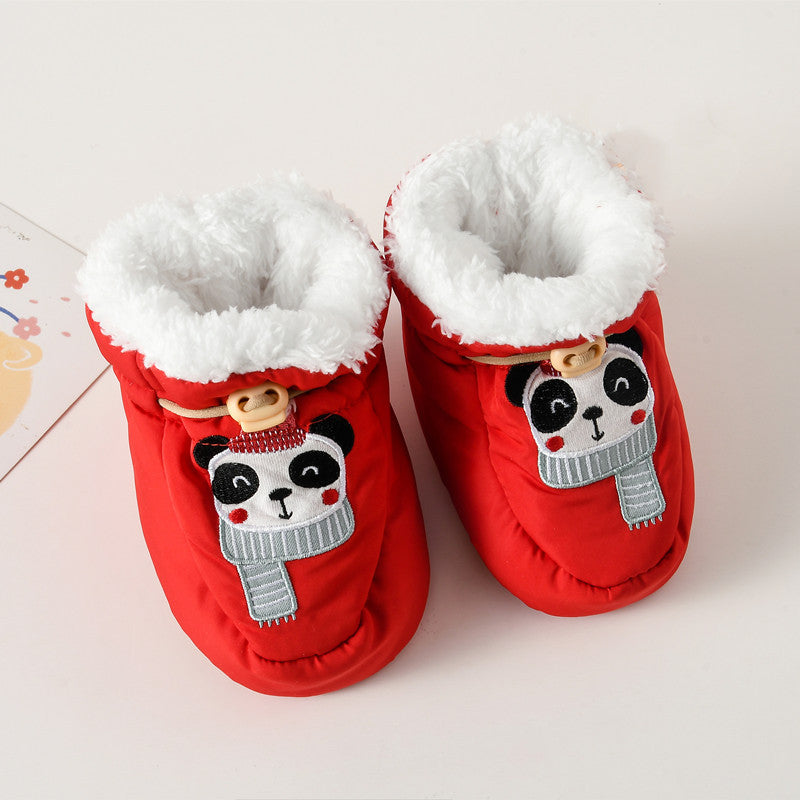 Fleece-lined toddler shoes with cute animal cartoon pattern and anti-slip soles for winter walking — view 3