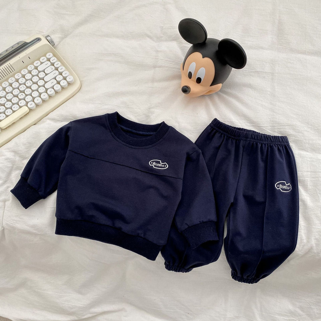 Baby graphic hoodie and pants set in navy blue soft cotton with letter print design — view 5
