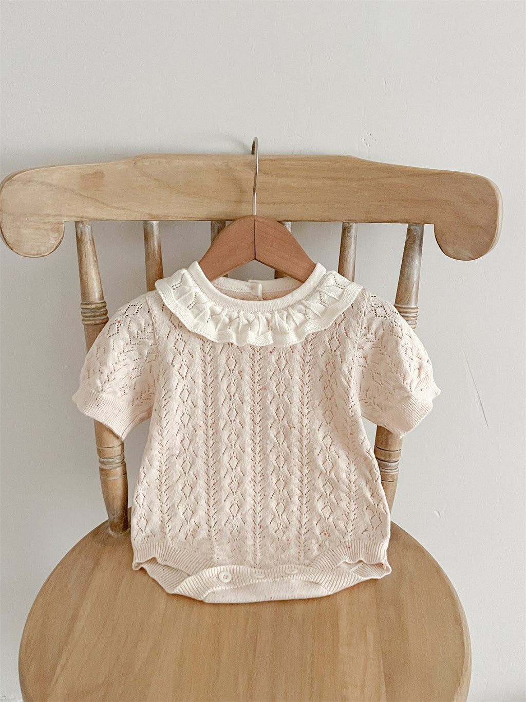 Arrival Summer Baby Kids Girls Knitted Ruffled Collar Hollow Out Short Sleeves bodysuit
