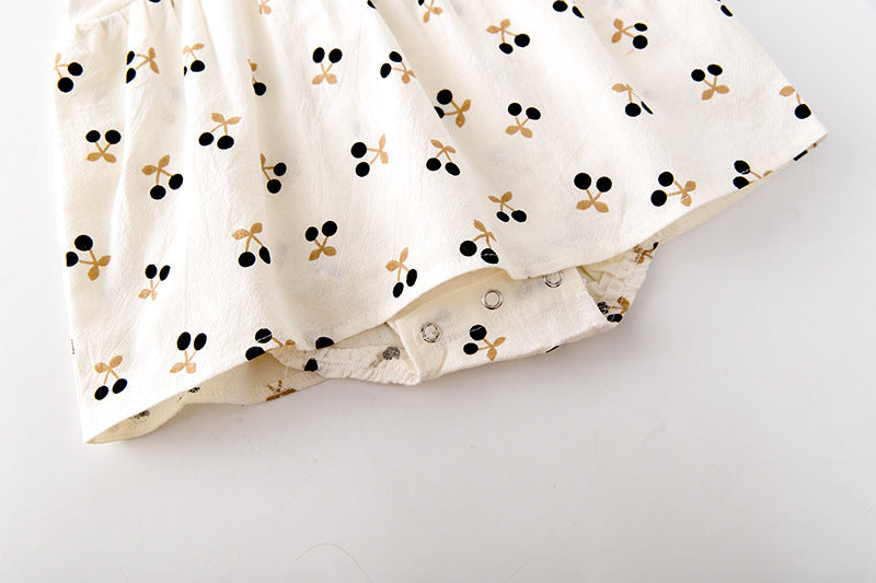 Baby girls cherry print bodysuit in apricot cotton with doll collar and puff sleeves — view 5