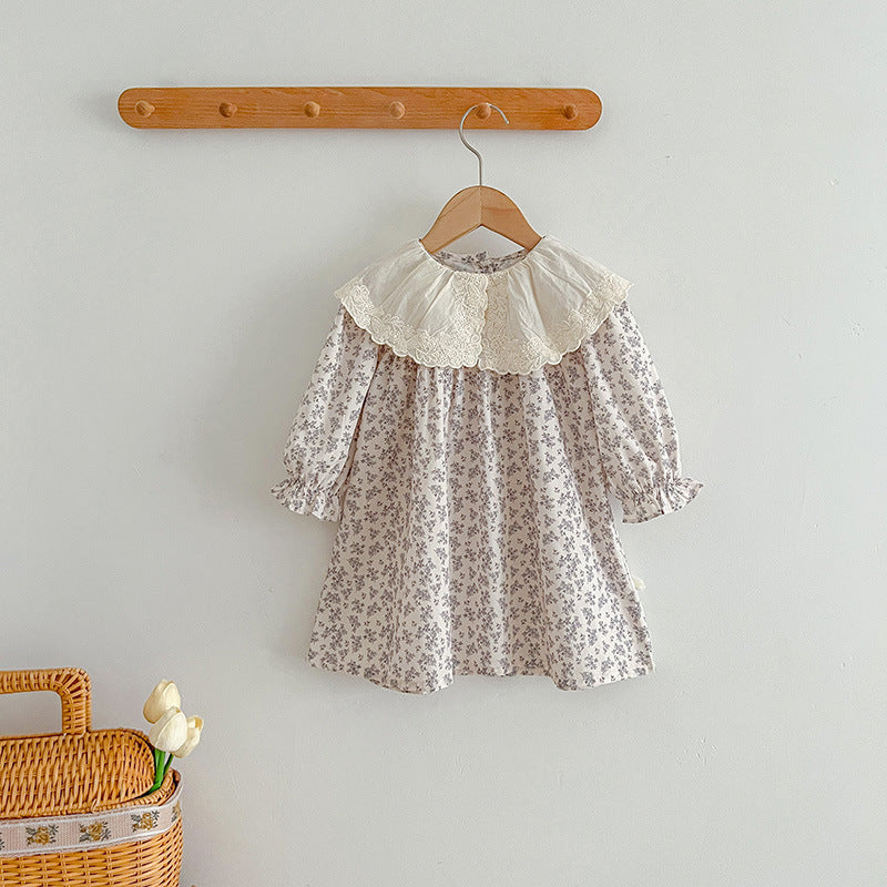 Floral matching sister dress set with light blue baby bodysuit and embroidered girl dress. — view 5
