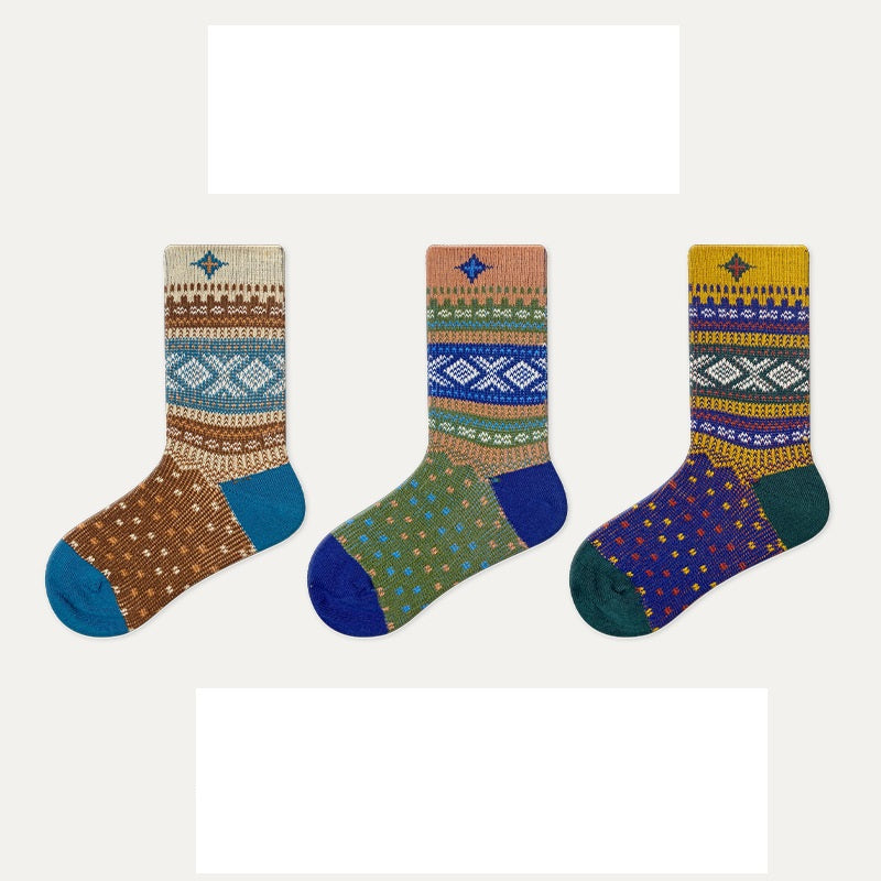 Colorful kids vintage geometric pattern crew socks set made of a soft cotton blend — view 5