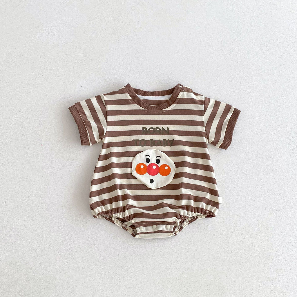 Unisex striped baby bodysuit with playful joker pattern short sleeves and soft breathable cotton fabric — view 2
