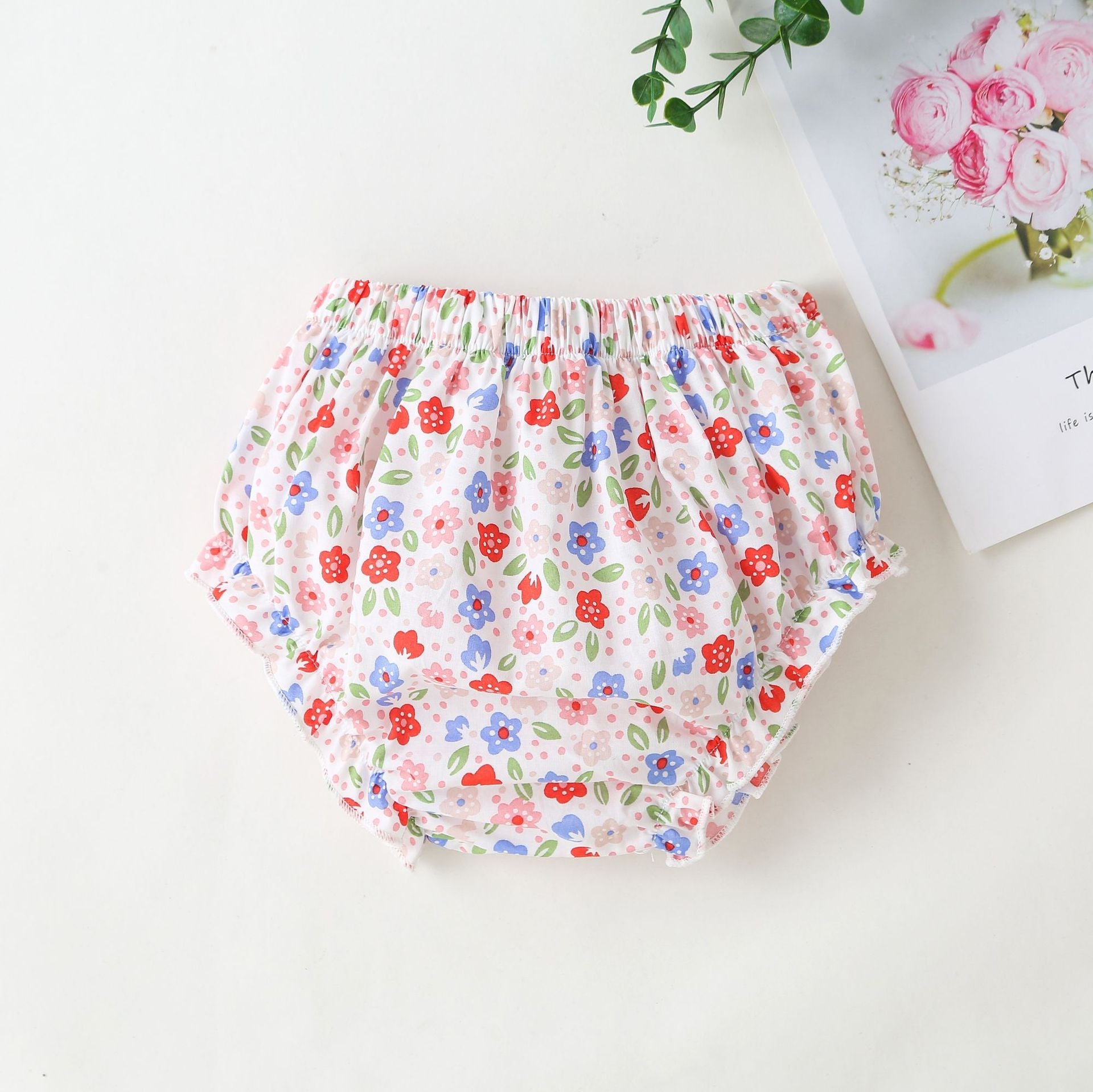 Pink floral baby girl sleeveless bodysuit dress with bow tie detail and round collar — view 5