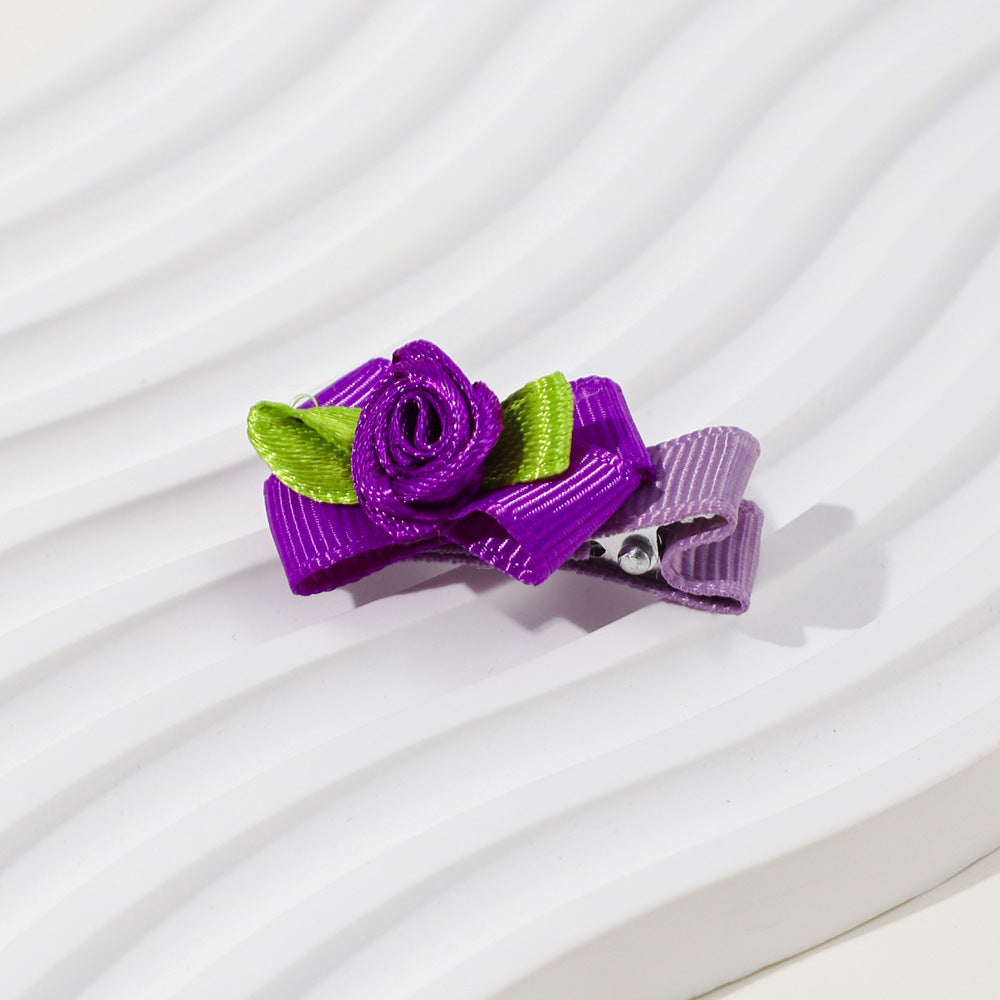 Baby girl ribbon bow hair clip with delicate mesh flower accent in assorted vibrant colors — view 4