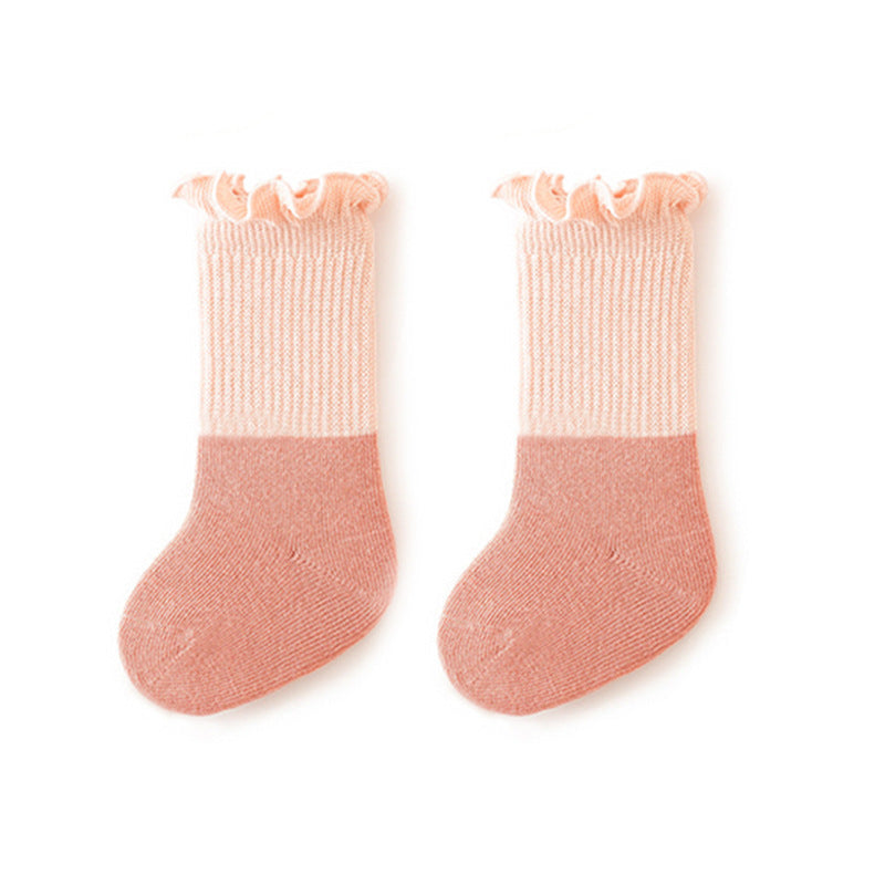 Unisex baby patchwork ruffle crew socks in bright colors, made of a soft cotton blend. — view 5