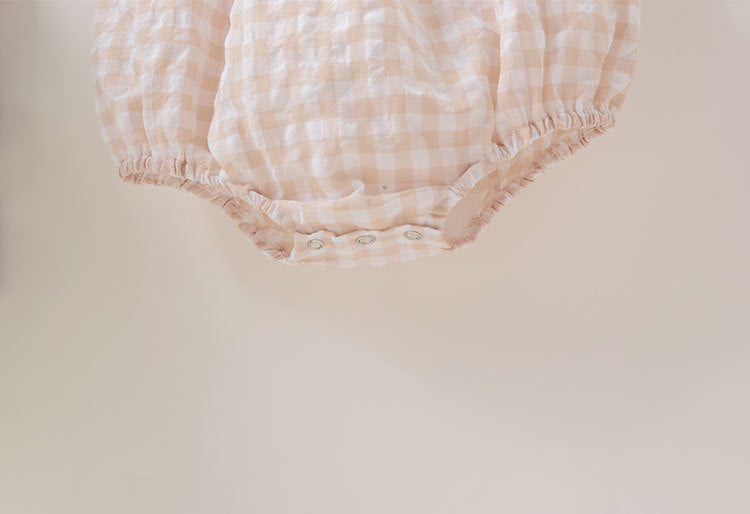 Baby girl beige plaid bodysuit in soft cotton featuring sleeveless design and cute bow tie detail — view 5