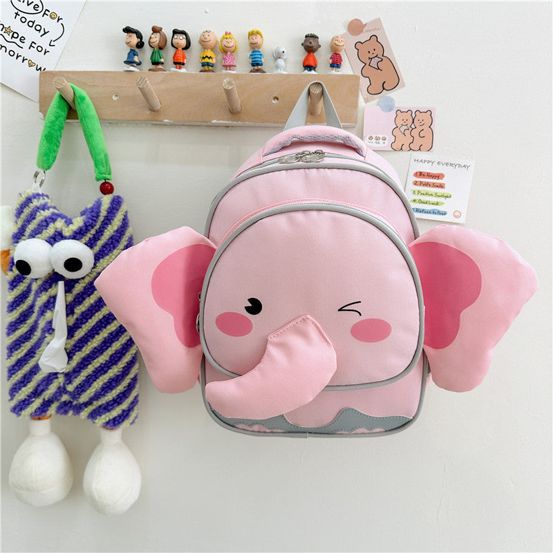 Colorful cartoon elephant canvas backpack for kindergarten kids with padded shoulder straps — view 3