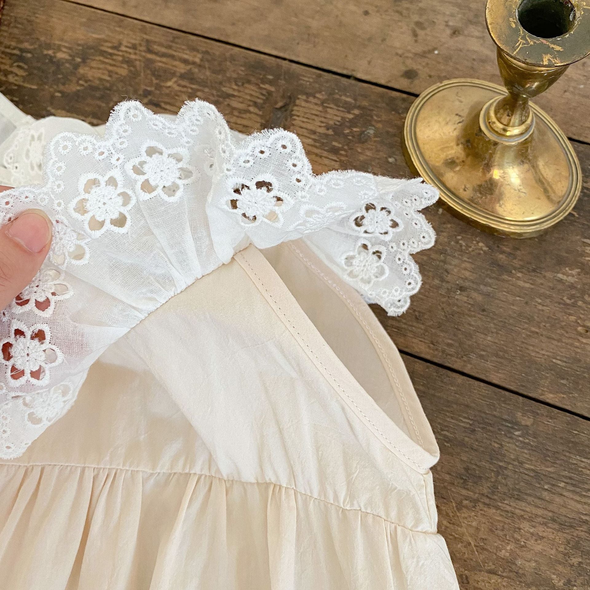 Baby doll neck sleeveless bodysuit in solid white or brown breathable cotton mesh fabric — view 5