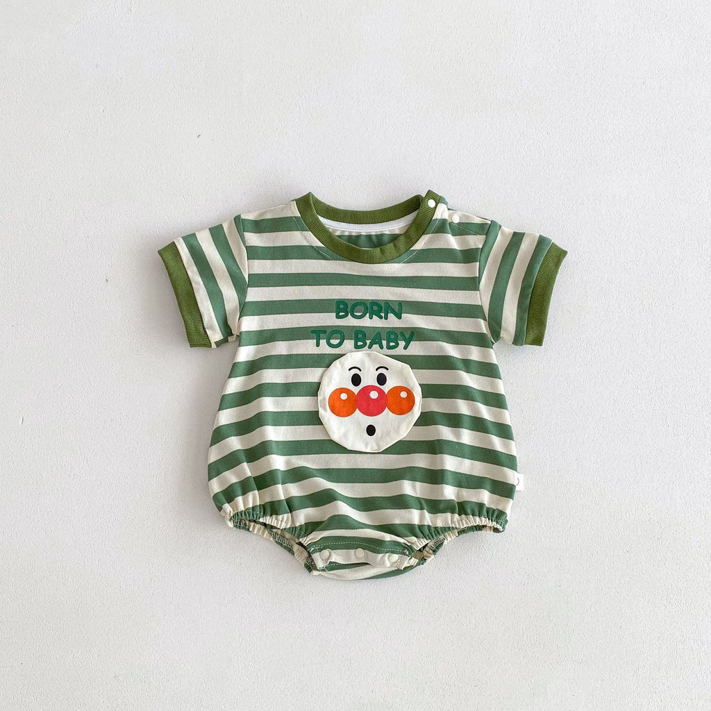 Unisex striped baby bodysuit with playful joker pattern short sleeves and soft breathable cotton fabric — view 3