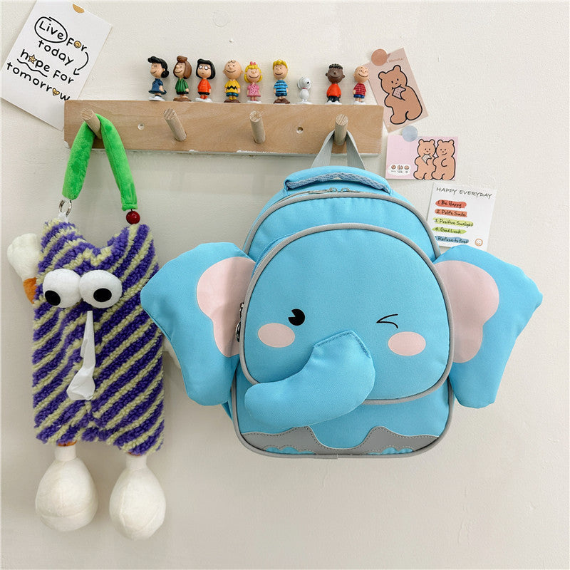Colorful cartoon elephant canvas backpack for kindergarten kids with padded shoulder straps — view 4