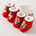 Fleece-lined toddler shoes with cute animal cartoon pattern and anti-slip soles for winter walking