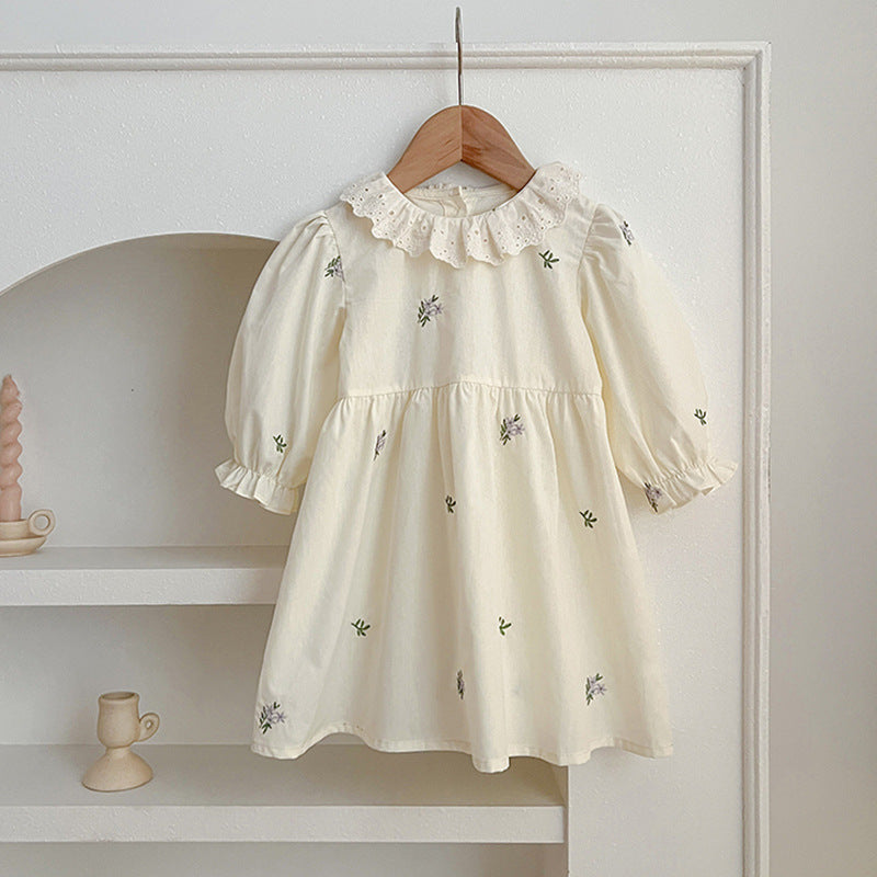 Floral sister matching outfit set with green and beige baby bodysuit and girl's dress — view 5