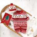 Red cotton baby Christmas pattern newborn romper with festive animal and geometric designs